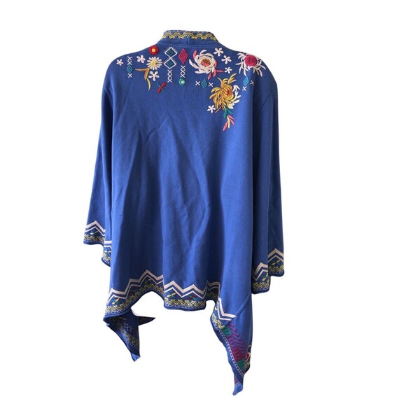 Johnny Was Blue Prisca Embroidered Draped Open Front Cardigan Size XXL - Picture 3 of 12